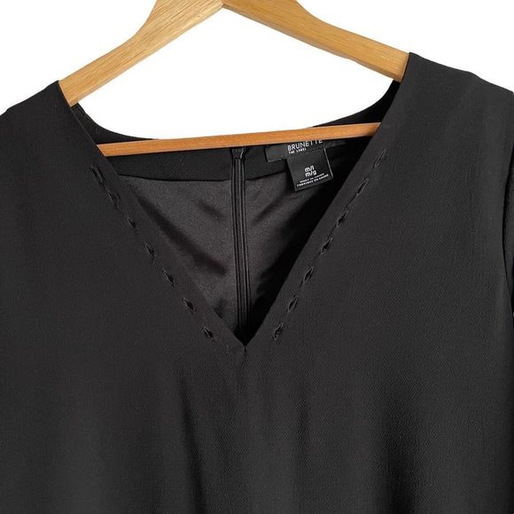Brunette The Label Black V-Neck Long Sleeve Shift Dress Size M / L - Picture 4 of 5